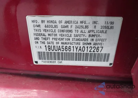 2000 Acura Tl 3.2 from USA, damaged, VIN 19UUA5661YA012267